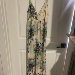 Jill Stuart Green and Blue Floral Maxi Dress Sleeveless Spaghetti Strap